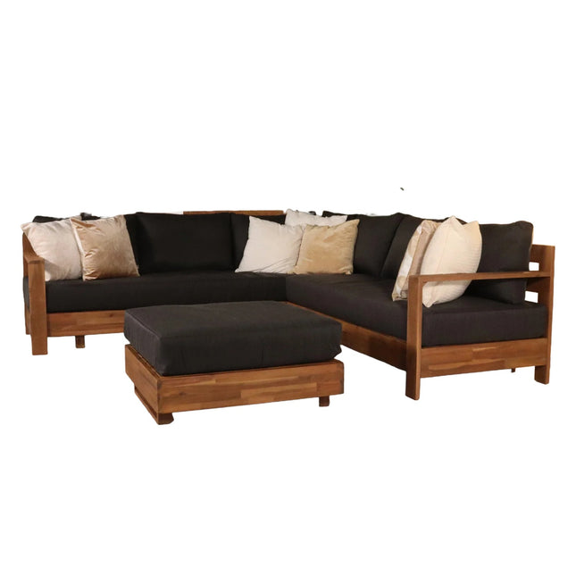 Loungebank tuin set Boris antraciet acaciahout 250cm met tafel met kussen