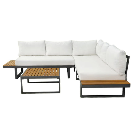 Loungebank tuin set Darcio wit aluminium 240cm met tafels
