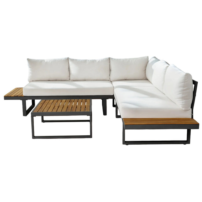 Loungebank tuin set Darcio wit aluminium 240cm met tafel