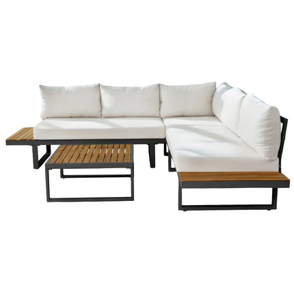 Loungebank tuin set Darcio wit aluminium 240cm met tafel