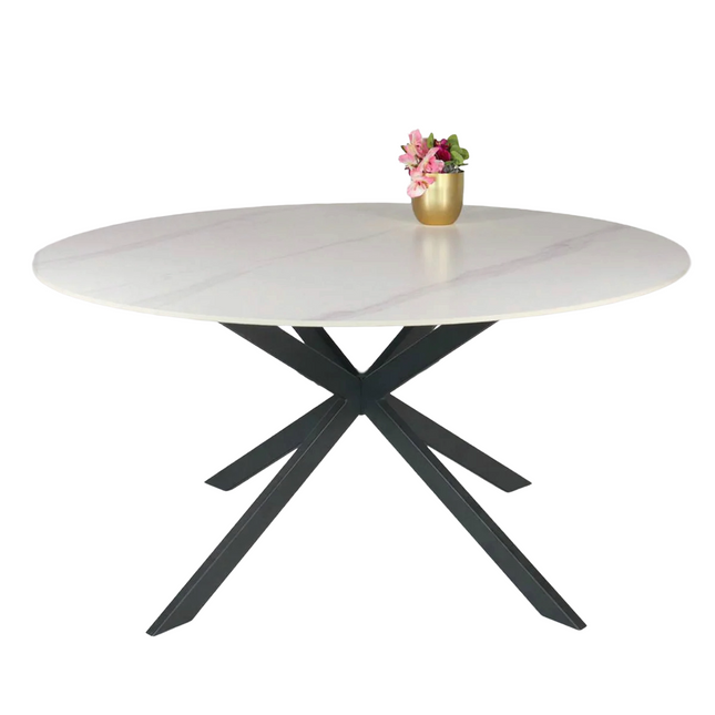 Eettafel marmerlook Jenna rond 150cm wit steen