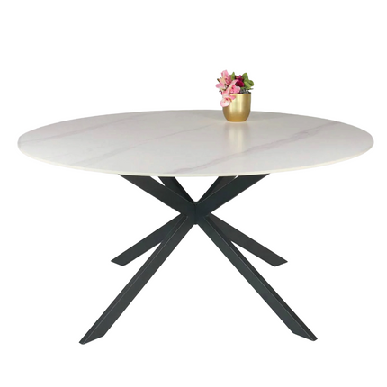 Eettafel marmerlook Jenna rond 150cm wit steen