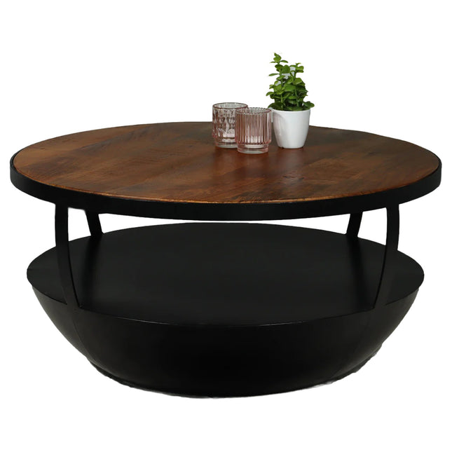 Salontafel rond bruin mangohout 80cm Kayleigh