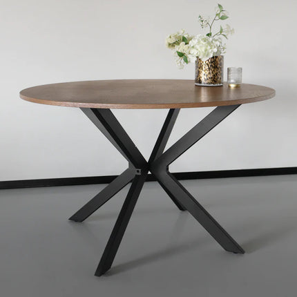 Eettafel visgraat Ozzy rond 120cm bruin MDF