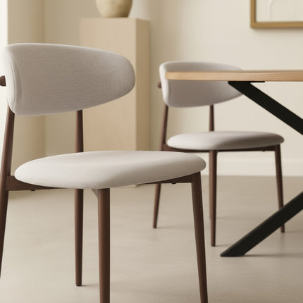 SET DEAL 6 stuks: Eetkamerstoel Japandi beige Reika walnoot