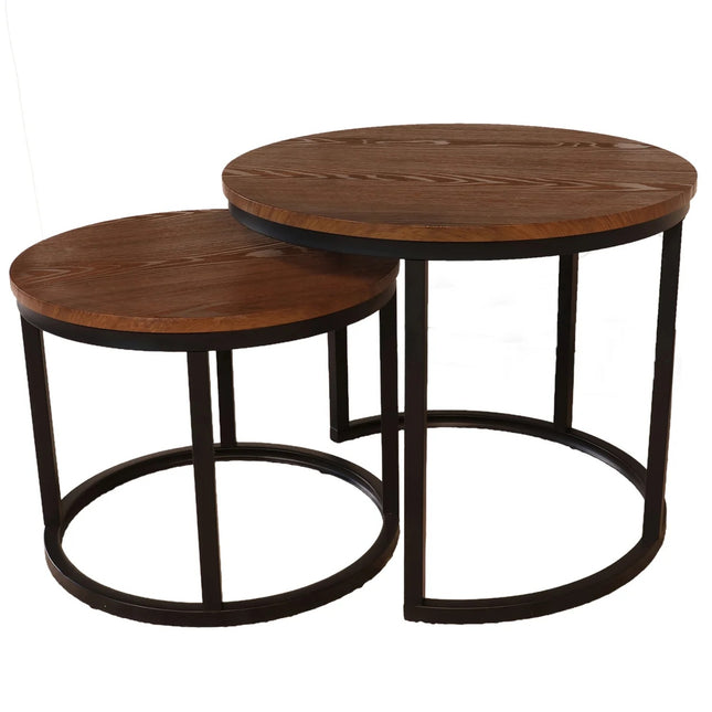 Salontafel rond 2delig walnoot MDF Rutger