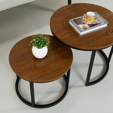 Salontafel rond 2delig walnoot MDF Rutger