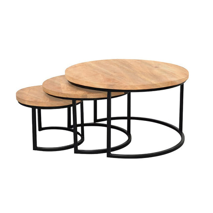 Salontafel rond 3delig lichtbruin mangohout Jaell