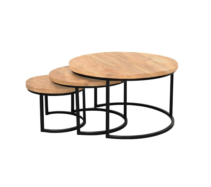 Salontafel rond 3delig lichtbruin mangohout Jaell