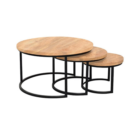 Salontafel rond 3delig lichtbruin mangohout Jaell