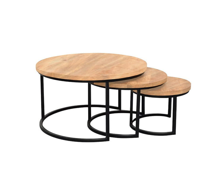 Salontafel rond 3delig lichtbruin mangohout Jaell