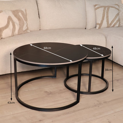 Salontafel marmerlook rond 2delig zwart steen Bero