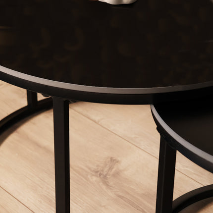 Salontafel marmerlook rond 2delig zwart steen Bero
