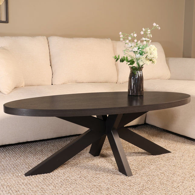 Salontafel ovaal eiken donker walnoot 130cm Denzel