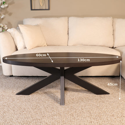 Salontafel ovaal eiken donker walnoot 130cm Denzel