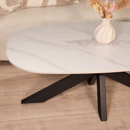 Salontafel deens ovaal marmerlook wit steen 120cm Elif