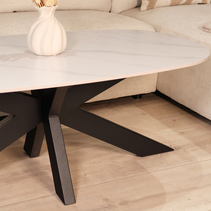 Salontafel deens ovaal marmerlook wit steen 120cm Elif