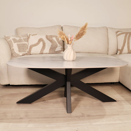 Salontafel deens ovaal marmerlook wit steen 120cm Elif