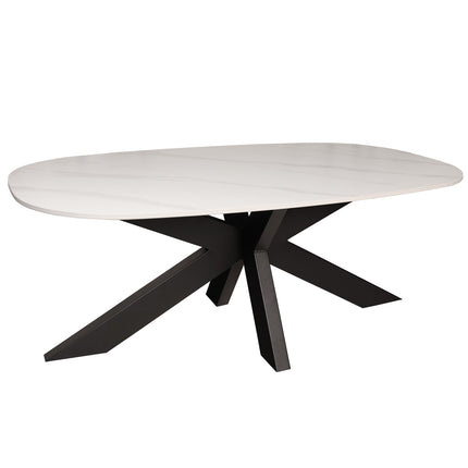 Salontafel deens ovaal marmerlook wit steen 120cm Elif