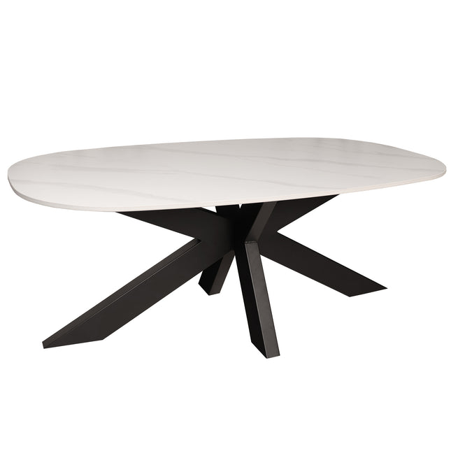 Salontafel deens ovaal marmerlook wit steen 120cm Elif