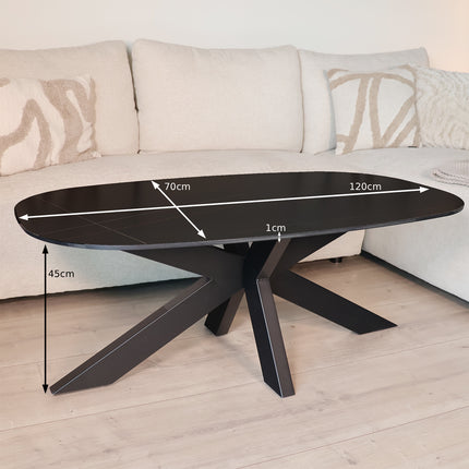 Salontafel deens ovaal marmerlook zwart steen 120cm Elif