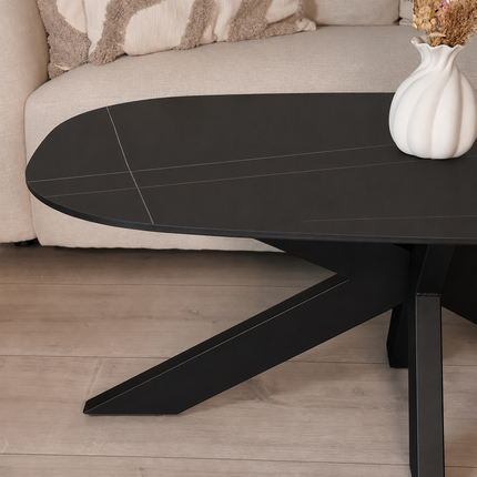 Salontafel deens ovaal marmerlook zwart steen 120cm Elif