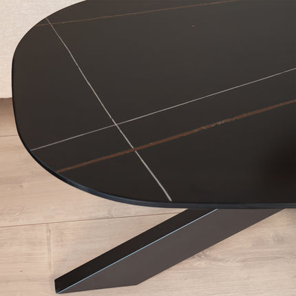 Salontafel deens ovaal marmerlook zwart steen 120cm Elif