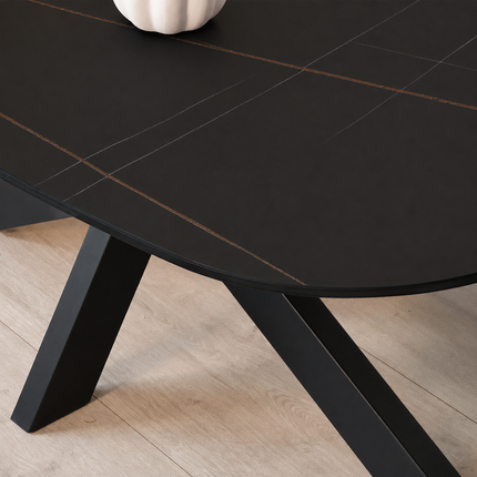 Salontafel deens ovaal marmerlook zwart steen 120cm Elif