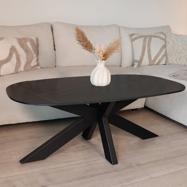 Salontafel deens ovaal marmerlook zwart steen 120cm Elif