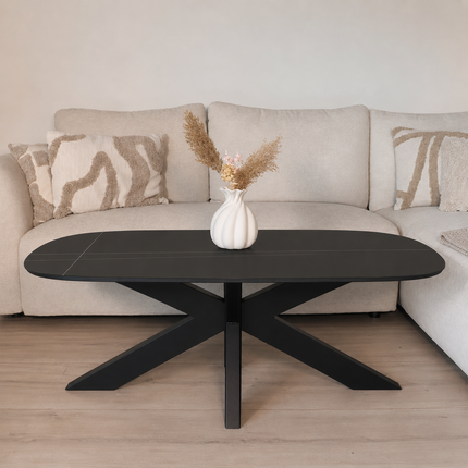 Salontafel deens ovaal marmerlook zwart steen 120cm Elif