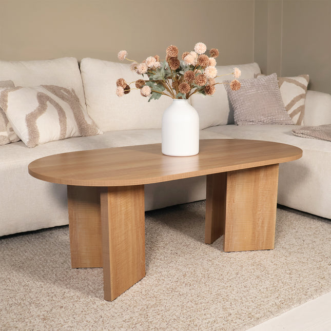 Salontafel Japandi ovaal lichtbruin melamine 120cm Hano