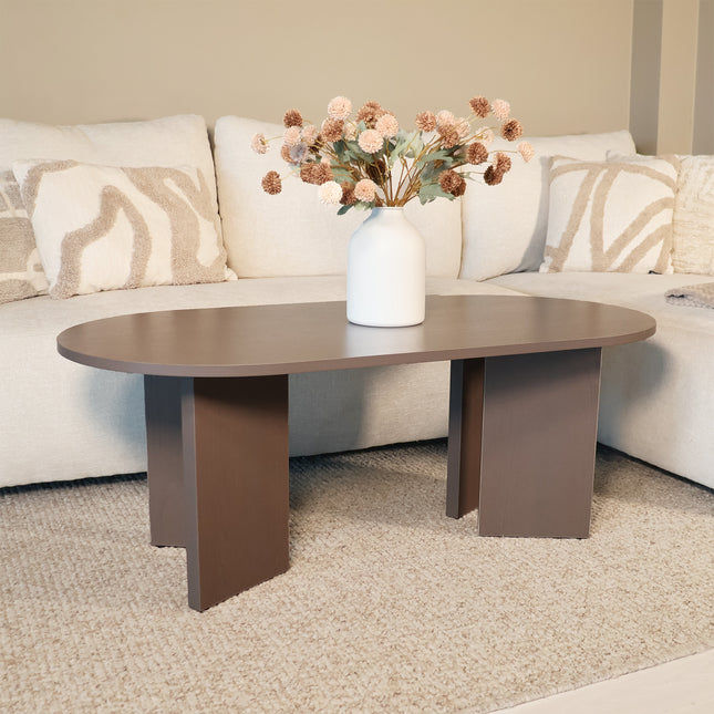 Salontafel Japandi ovaal walnoot melamine 120cm Hano