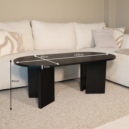 Salontafel Japandi ovaal zwart melamine 120cm Hano