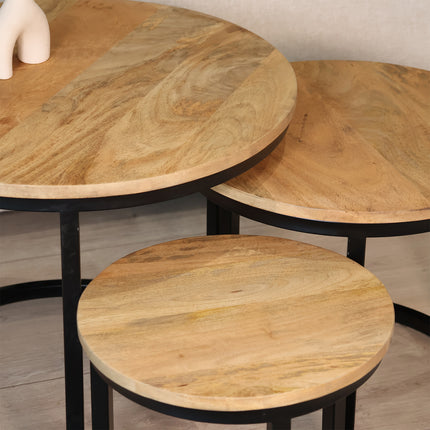 Salontafel rond 3delig lichtbruin mangohout Jaell