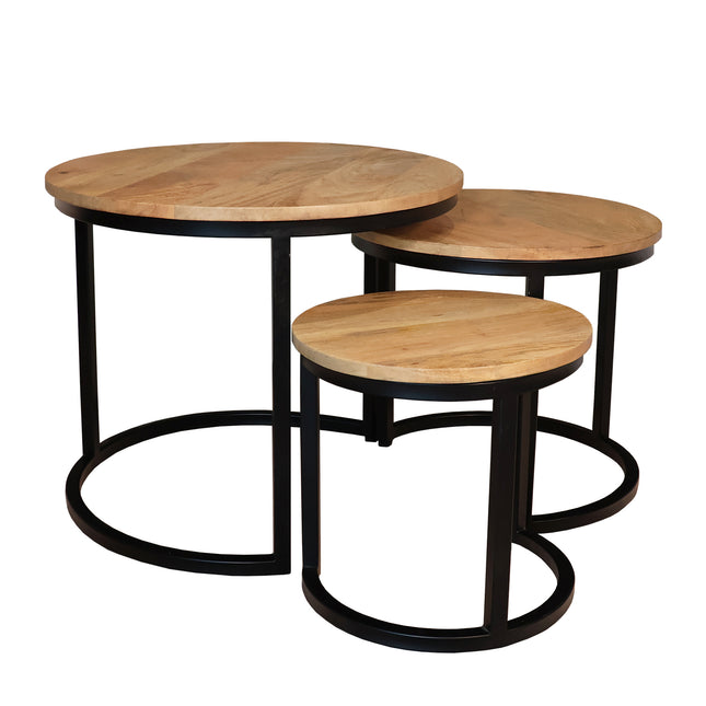 Salontafel rond 3delig lichtbruin mangohout Jaell