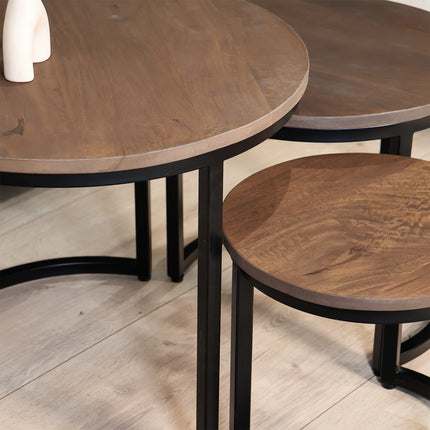 Salontafel rond 3delig walnoot mangohout Jaell