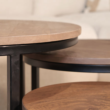 Salontafel rond 3delig walnoot mangohout Jaell