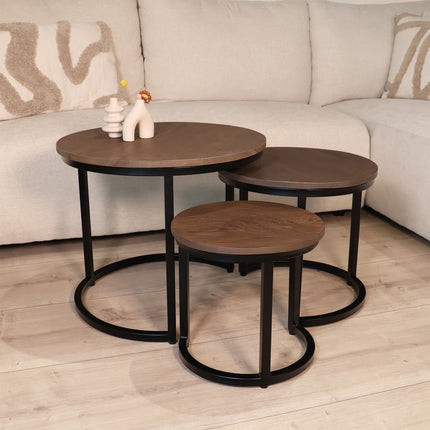 Salontafel rond 3delig walnoot mangohout Jaell