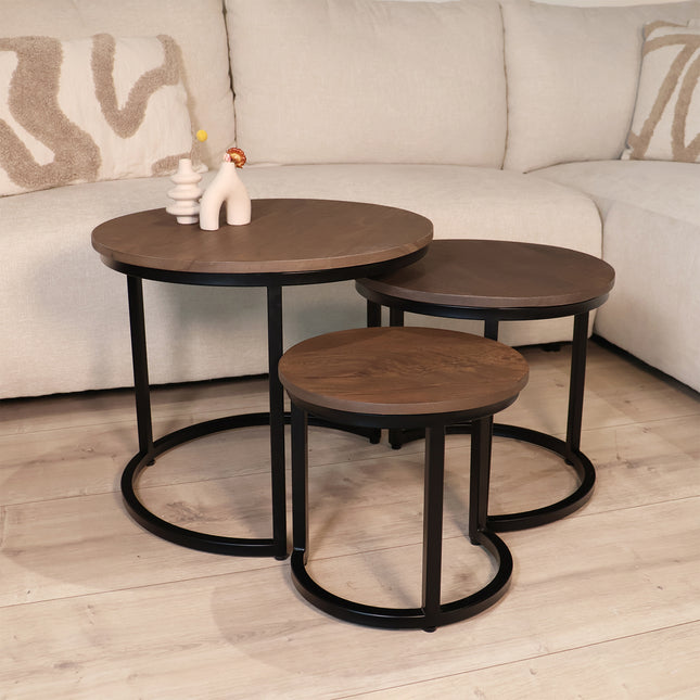Salontafel rond 3delig walnoot mangohout Jaell
