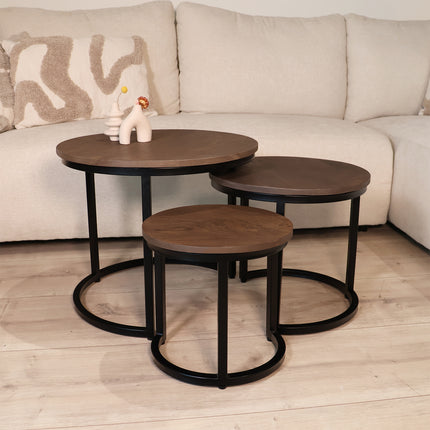 Salontafel rond 3delig walnoot mangohout Jaell