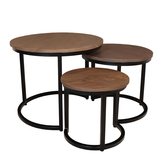 Salontafel rond 3delig walnoot mangohout Jaell