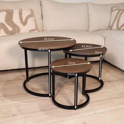 Salontafel rond 3delig walnoot mangohout Jaell