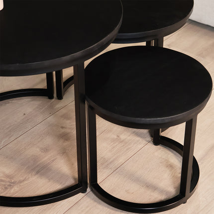 Salontafel rond 3delig zwart mangohout Jaell