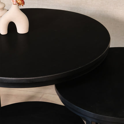 Salontafel rond 3delig zwart mangohout Jaell