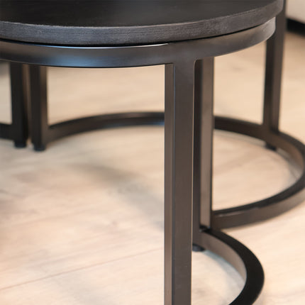 Salontafel rond 3delig zwart mangohout Jaell