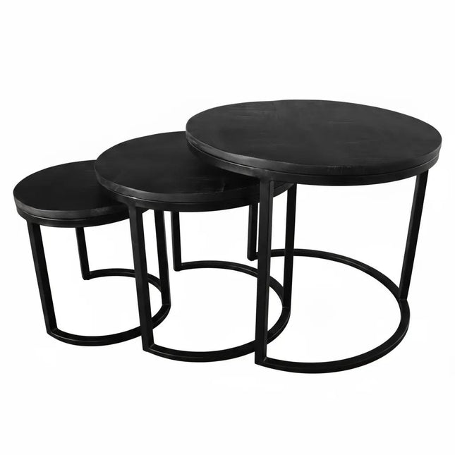 Salontafel rond 3delig zwart mangohout Jaell