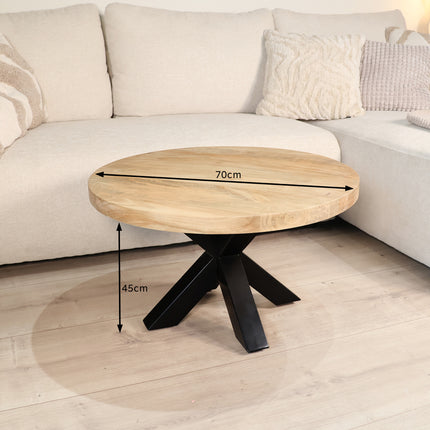 Salontafel rond lichtbruin mangohout 70cm Jesse
