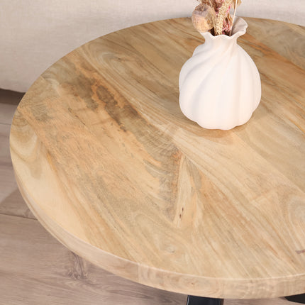 Salontafel rond lichtbruin mangohout 70cm Jesse