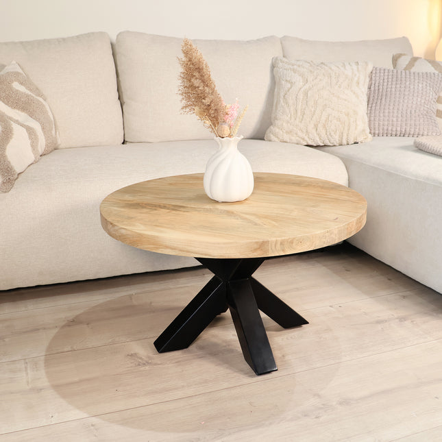 Salontafel rond lichtbruin mangohout 70cm Jesse
