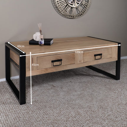 Salontafel rechthoekig met lades lichtbruin mangohout 120cm Kai